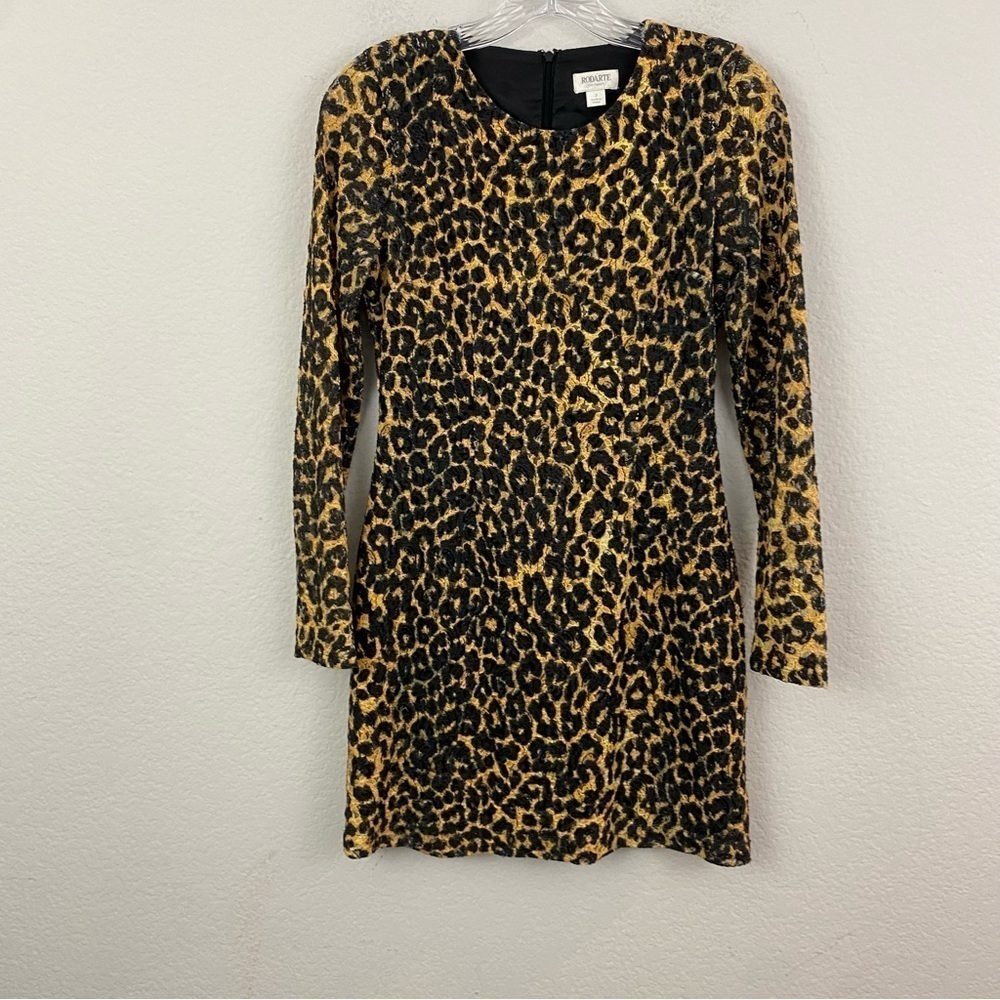RODARTE For Target Long Sleeve Gold & Black Print Lace Dress Back Bow Accents 3